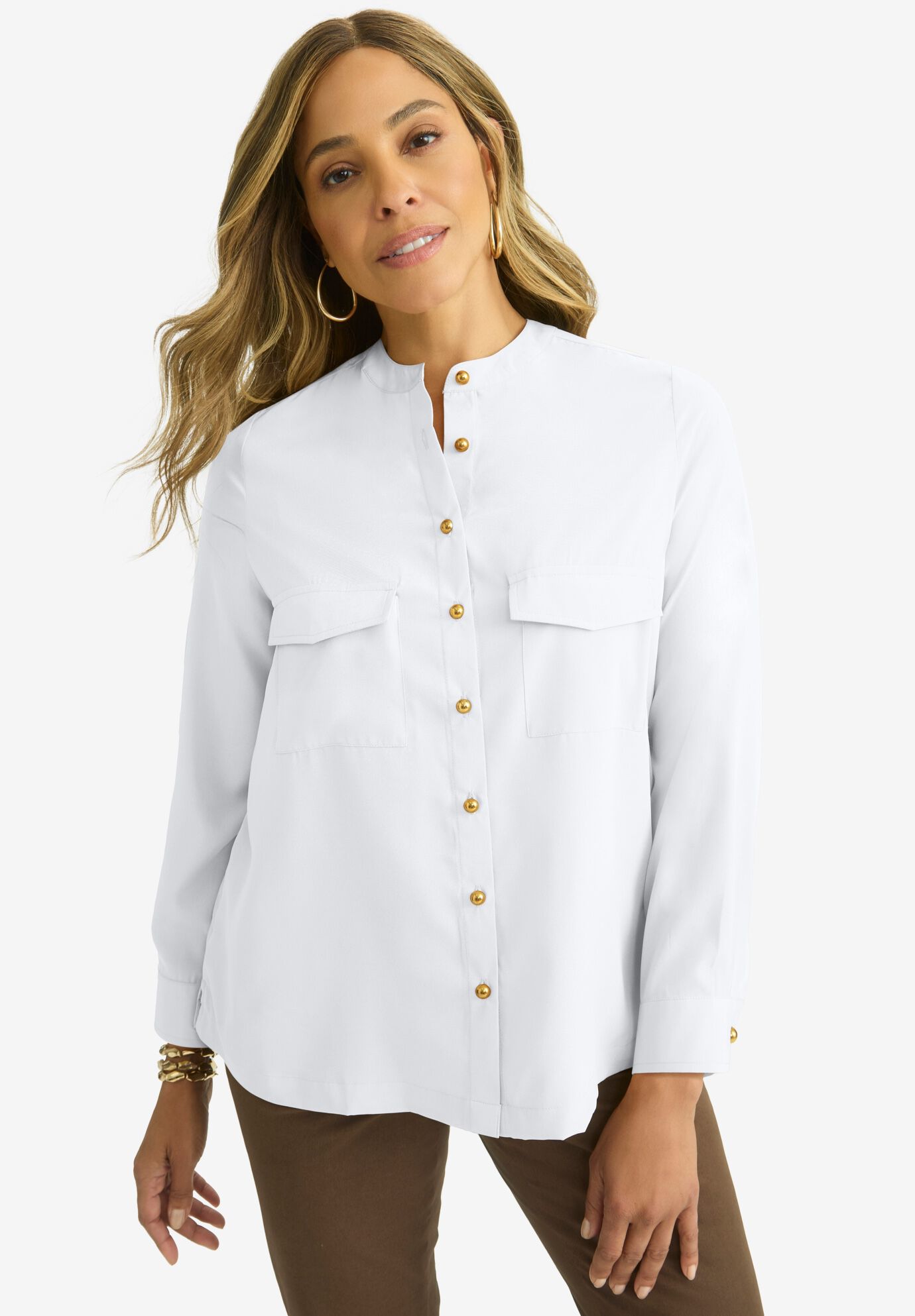 ButtonFront Chest Pocket Blouse Roaman's