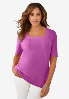 Stretch Cotton Square Neck Tee