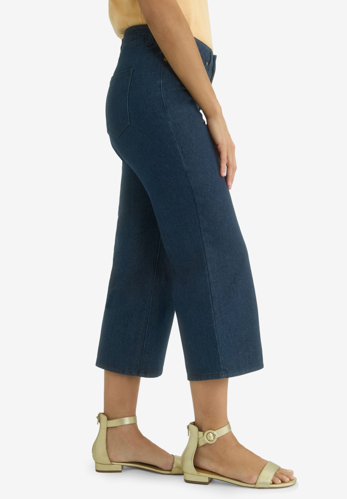Classic Cotton Denim Wide Leg Crop Jean, INDIGO, alternate image number 2