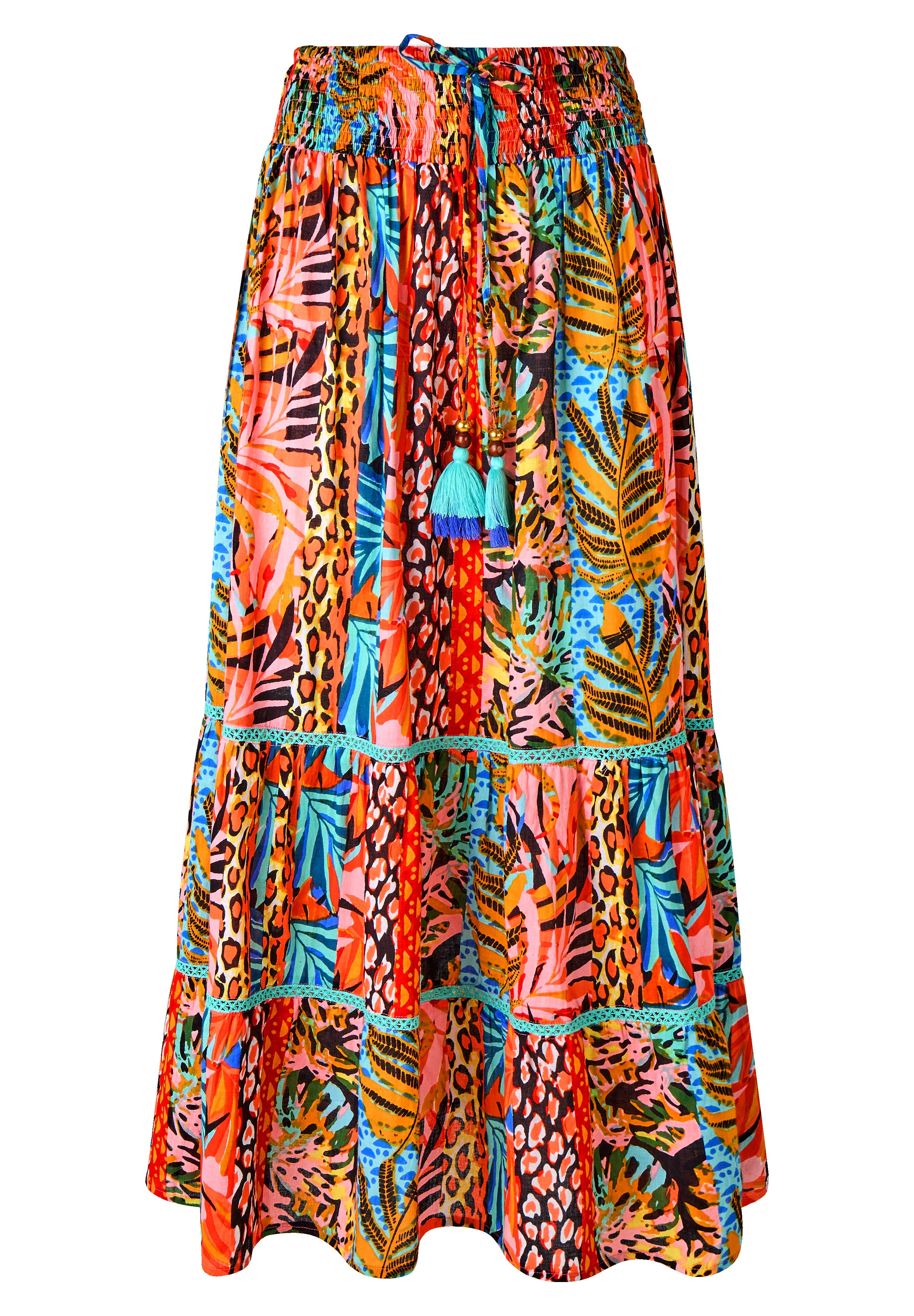 Tassel Tie Tiered Skirt, MIXED JUNGLE RAINFOREST, alternate image number 4