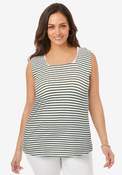 Stretch Cotton Square Neck Tank