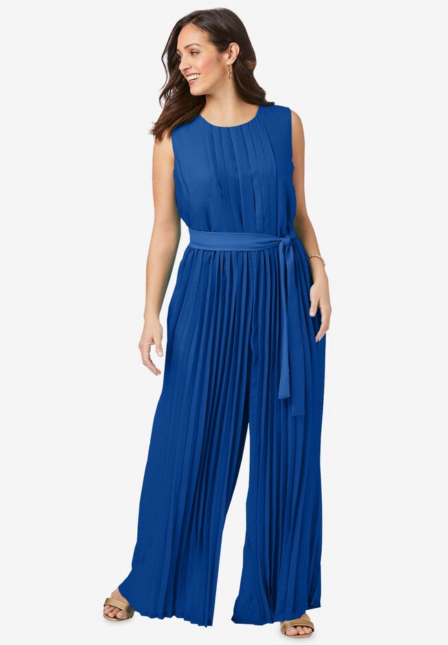 Pleated Wide Leg Jumpsuit, DARK SAPPHIRE, hi-res image number null
