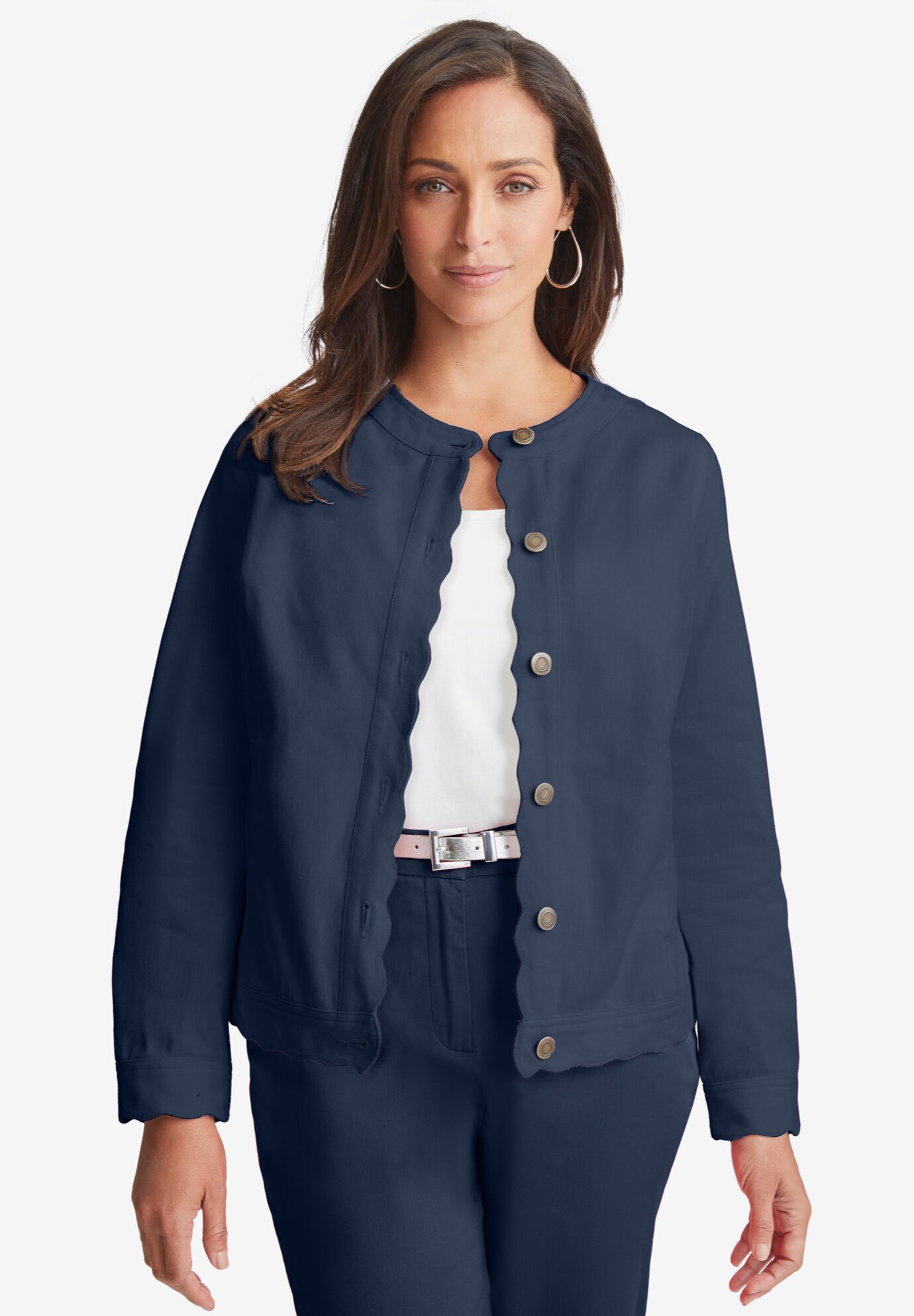Scalloped Denim Jacket, NAVY, hi-res image number 0