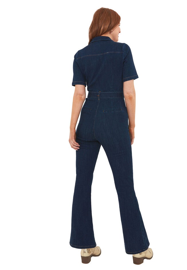 Stretch Denim Jumpsuit, DARK BLUE, alternate image number 3
