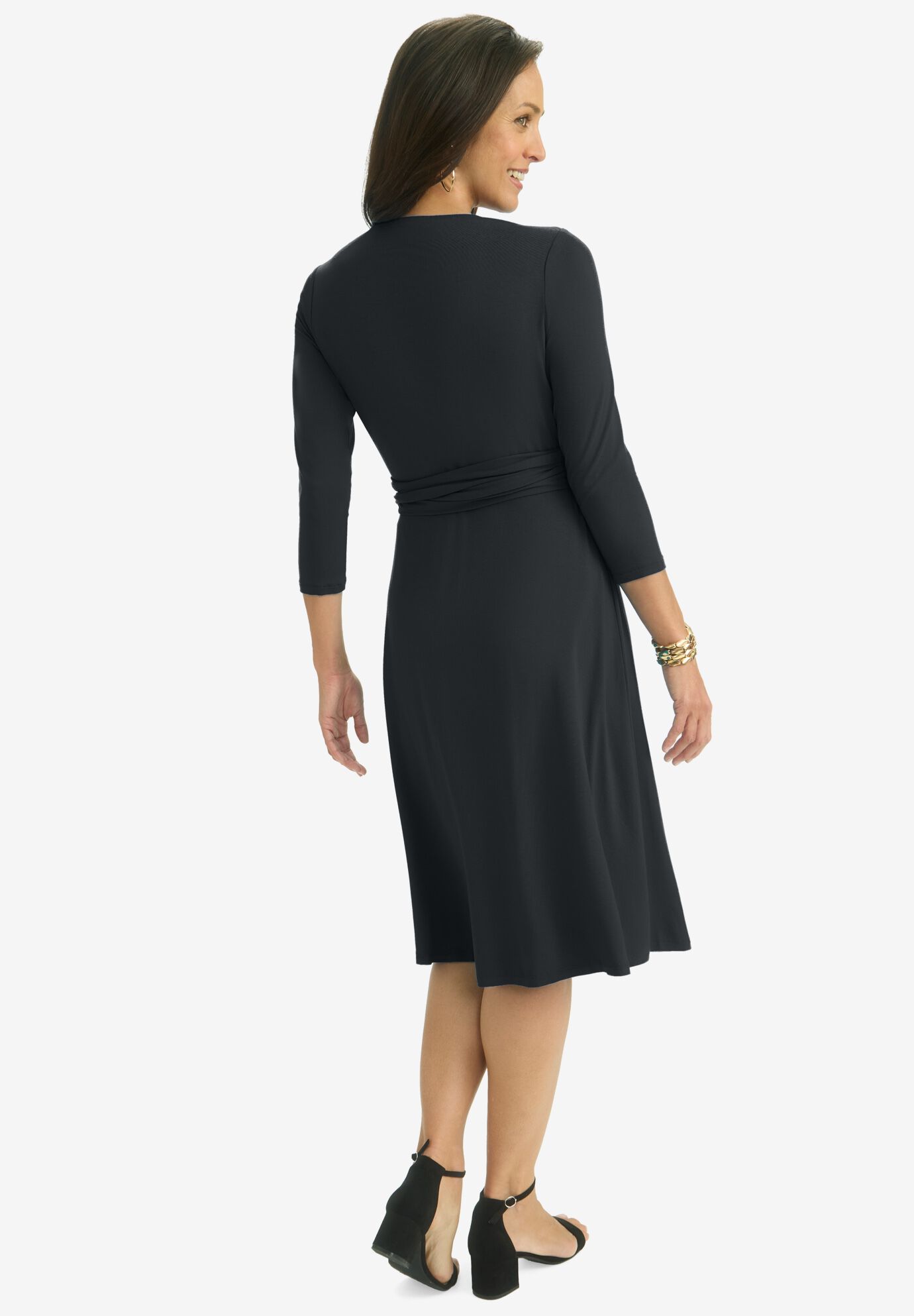 Sweetheart Wrap Midi Dress, BLACK, on-hover image number 1