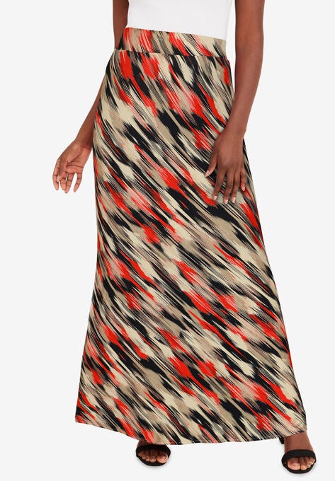 Everyday Knit Maxi Skirt, ELECTRIC ORANGE IKAT, hi-res image number null