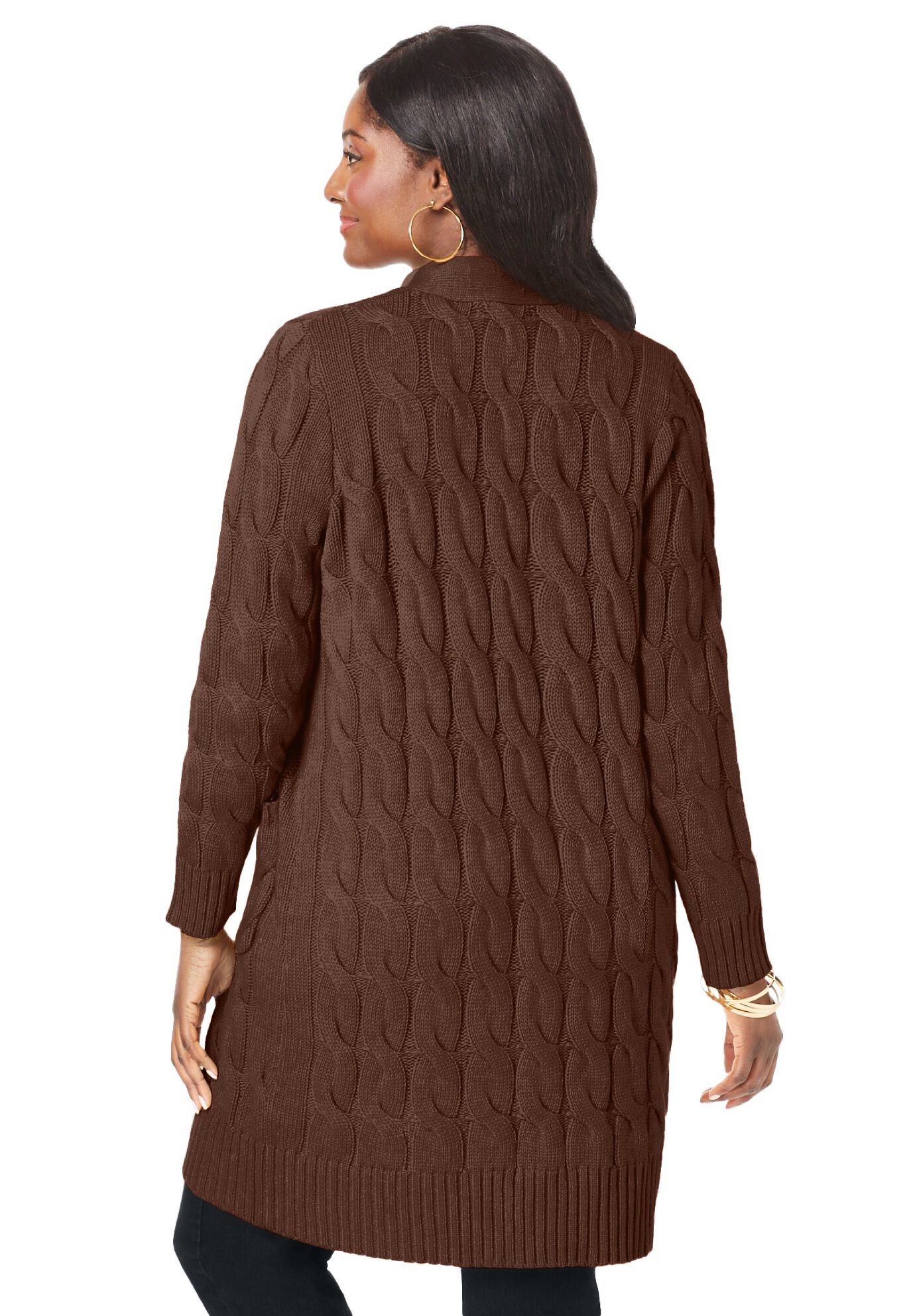 Cable Duster Sweater, RICH BROWN, alternate image number 2