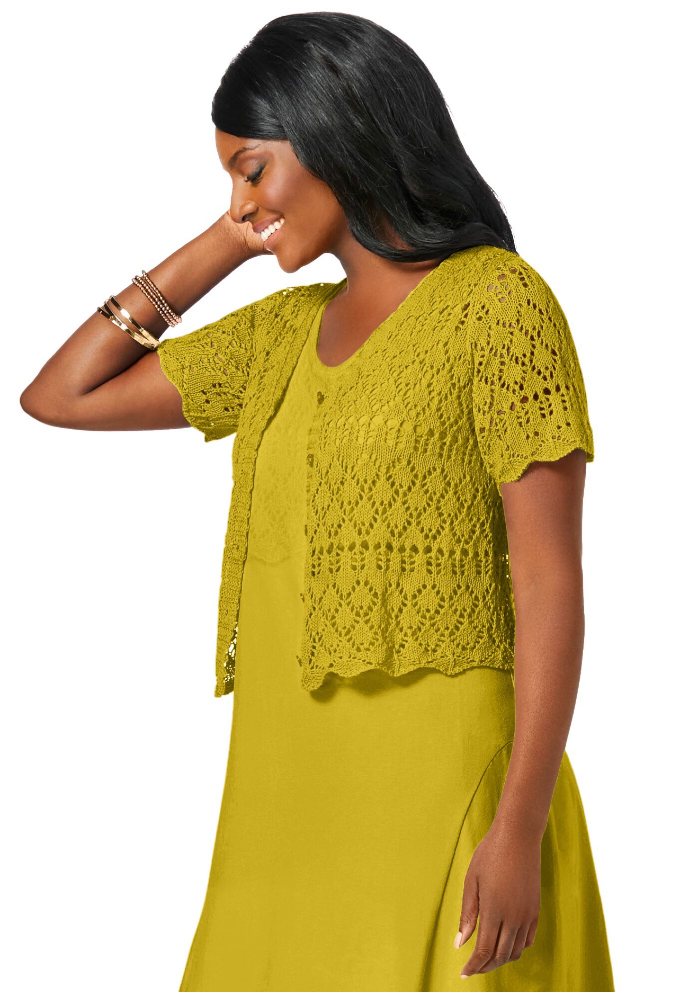 Crochet Shrug, GOLDEN CITRUS, alternate image number 2