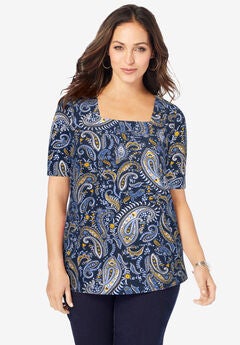 Stretch Cotton Square Neck Tee