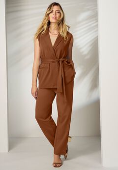 Belted Crepe Vest Set