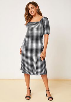 Stretch Cotton Square Neck Midi Dress