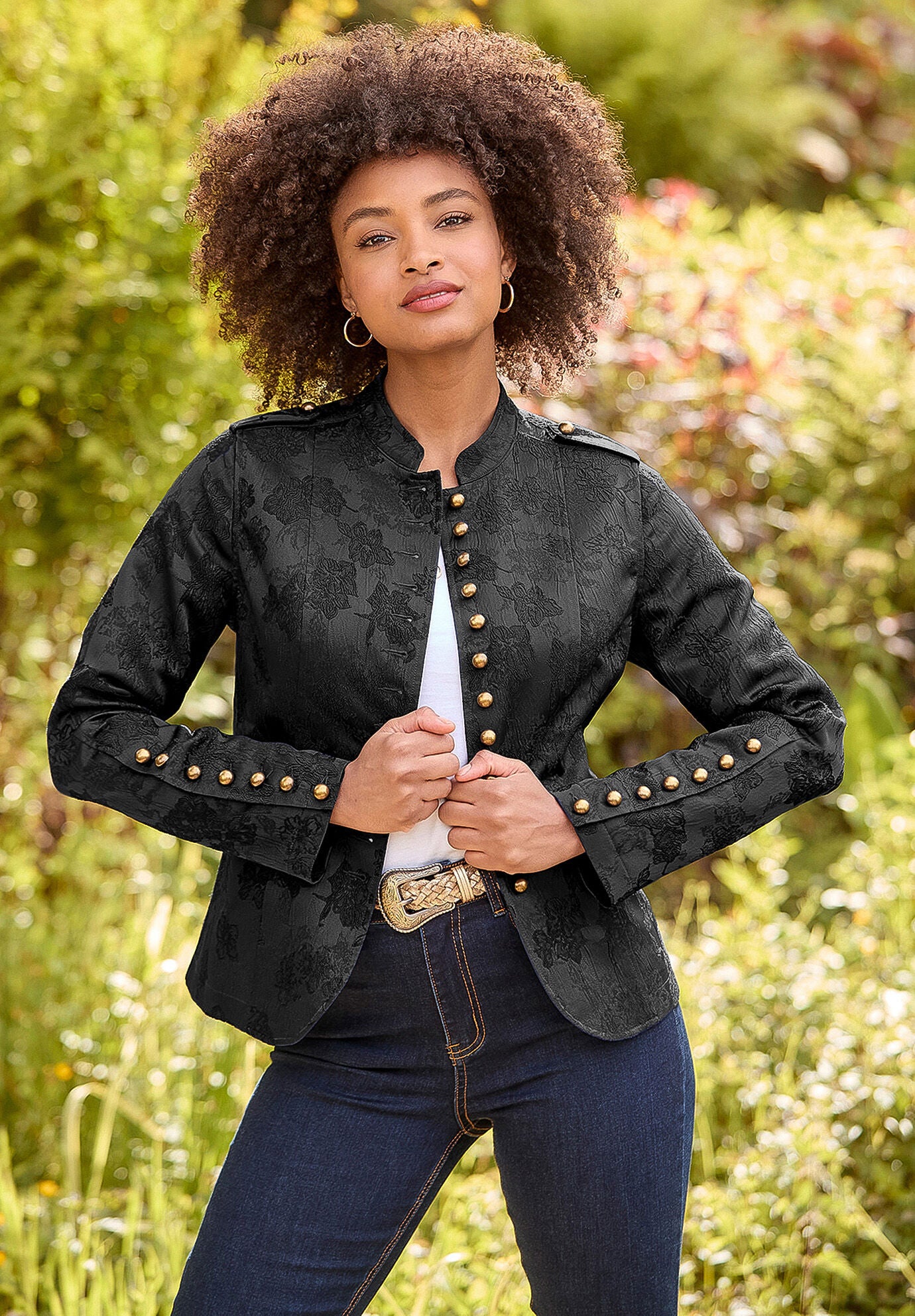 Refined Military Jacket, BLACK, hi-res image number 0