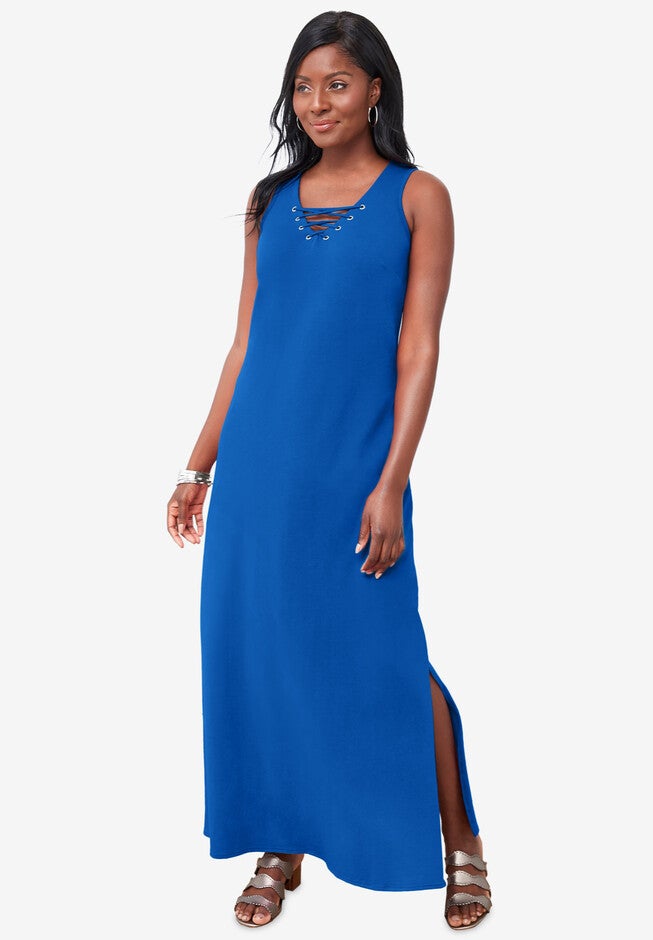 Lace Up Maxi Dress, VIVID BLUE, hi-res image number 0