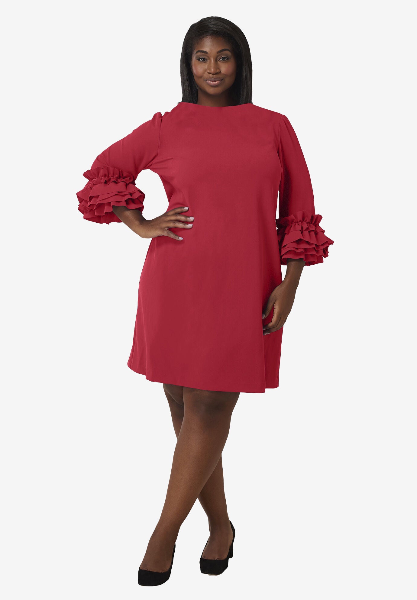 Ruffle Sleeve Dress, FUSCHIA, hi-res image number 0