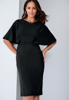 STRETCH CREPE CAPE SHEATH DRESS