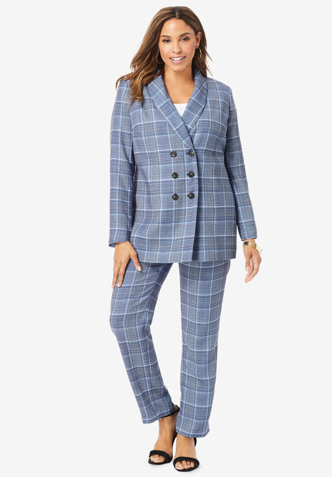 Double-Breasted Pantsuit, NAVY GLEN CHECK, hi-res image number null