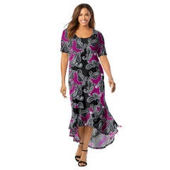 Stretch Knit Flounce Hem Maxi Dress