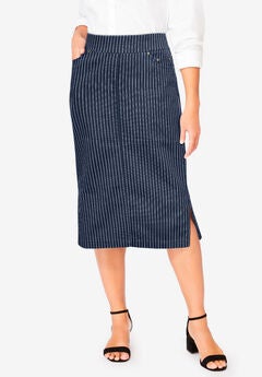 Comfort Waist Stretch Denim Midi Skirt