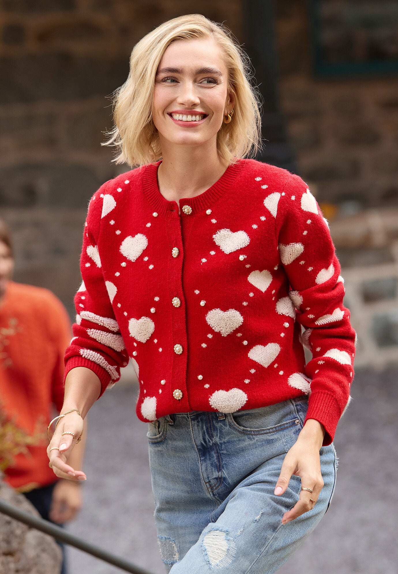 Love Sweater Cardigan, ARGYLE HEARTS, hi-res image number 0