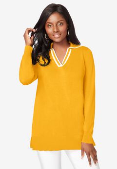 Fine Gauge Contrast Tipped Collar Sweater