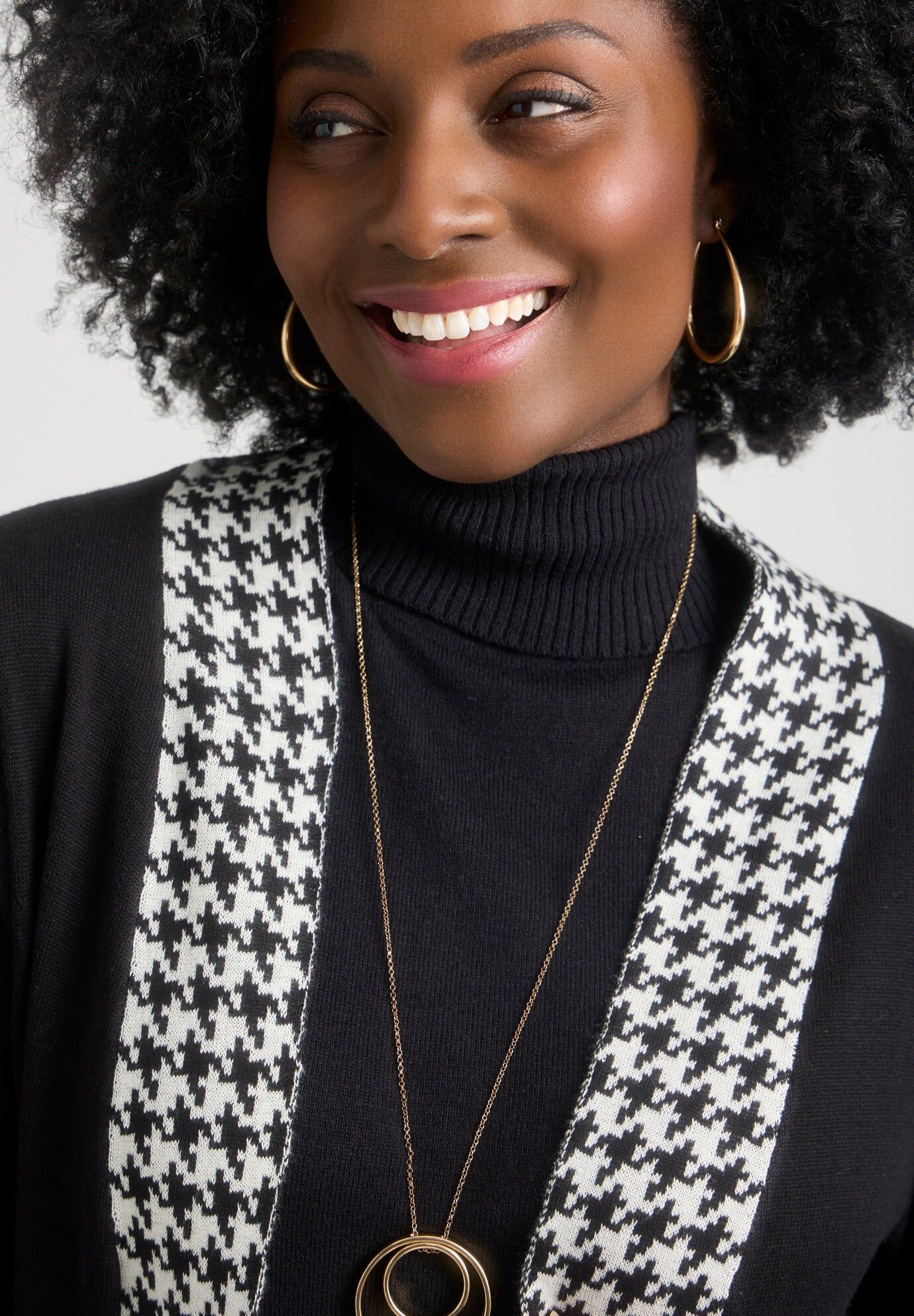 Fine Gauge Cardigan Topper, IVORY HOUNDSTOOTH, hi-res image number 0