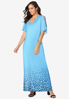Stretch Knit Cold Shoulder Maxi Dress