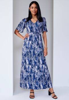 FLUTTER SLEEVE WRAP MAXI DRESS