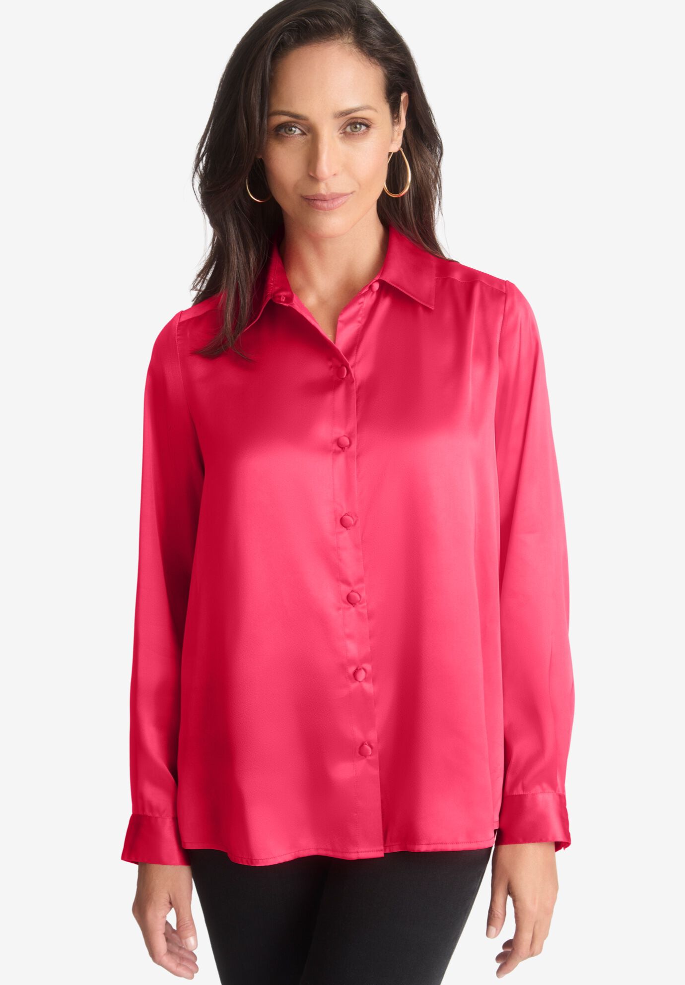 SATIN BOYFRIEND SHIRT, TULIP RED, hi-res image number 0
