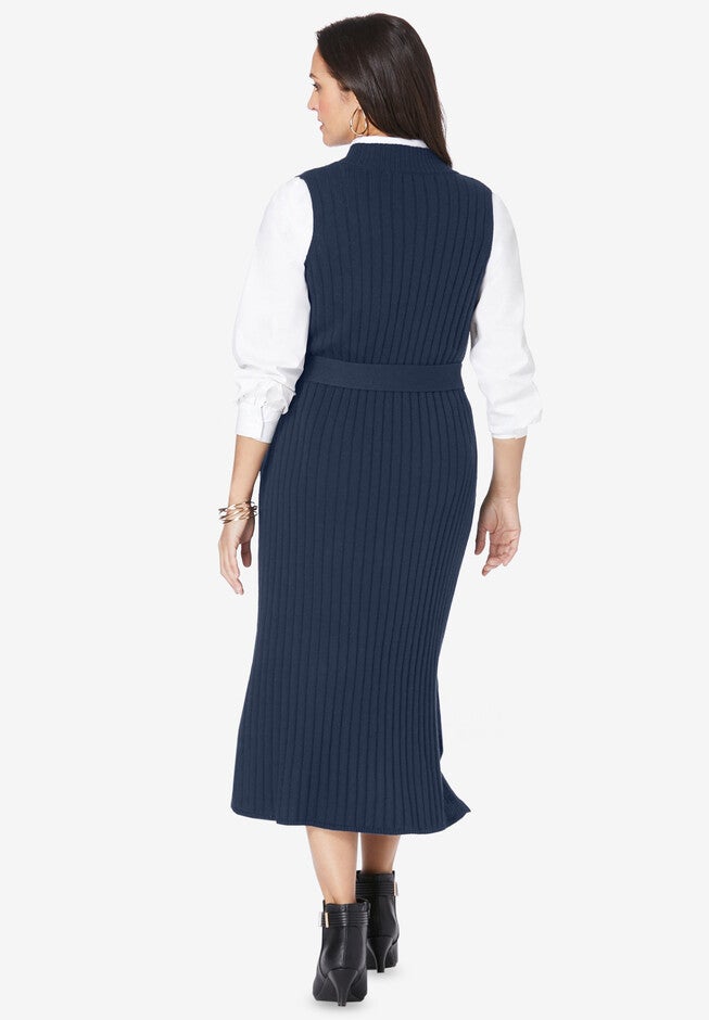 Belted Sweater Vest Dress, , on-hover image number null