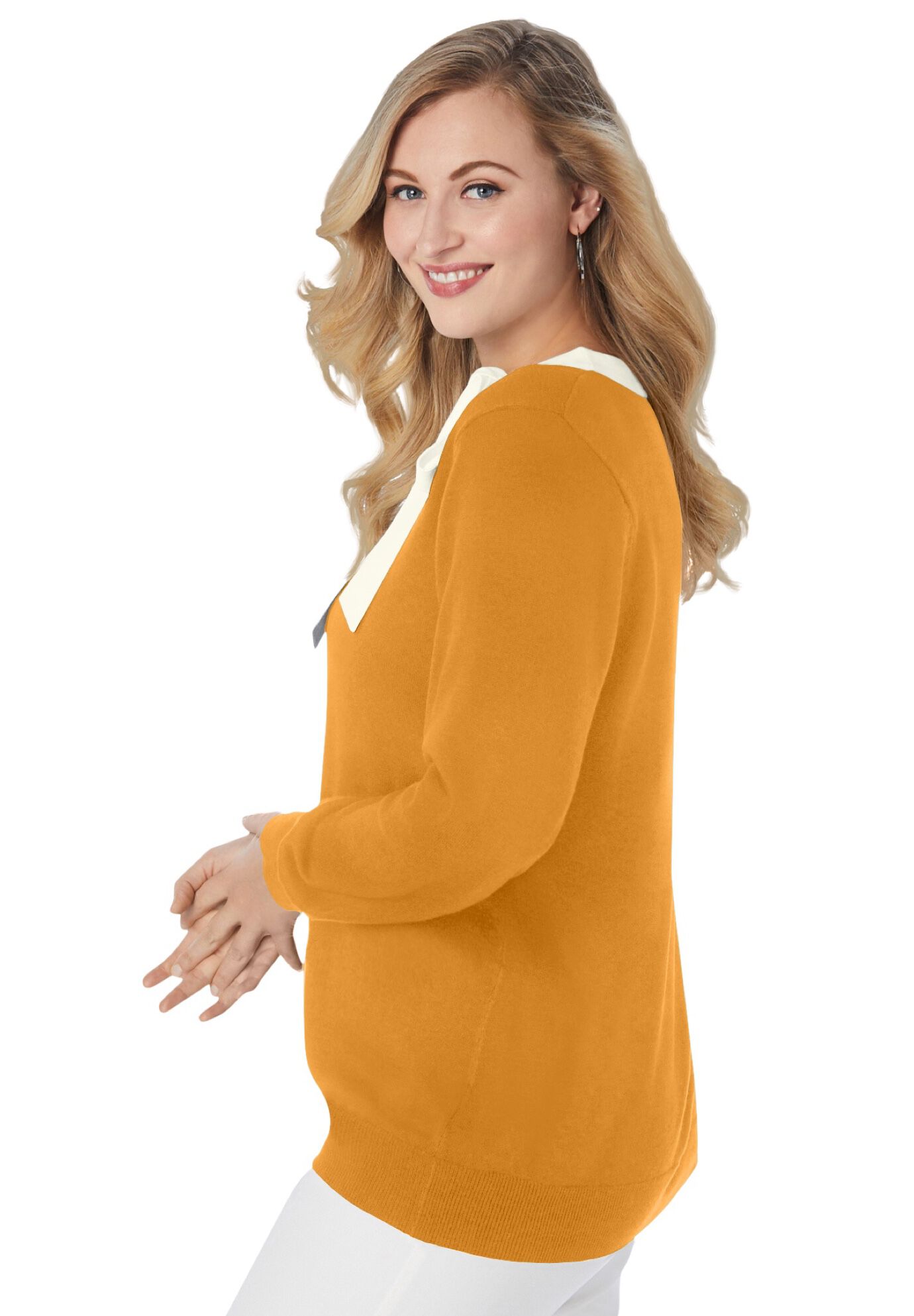 Tie-Neck Sweater, RICH GOLD, alternate image number 2