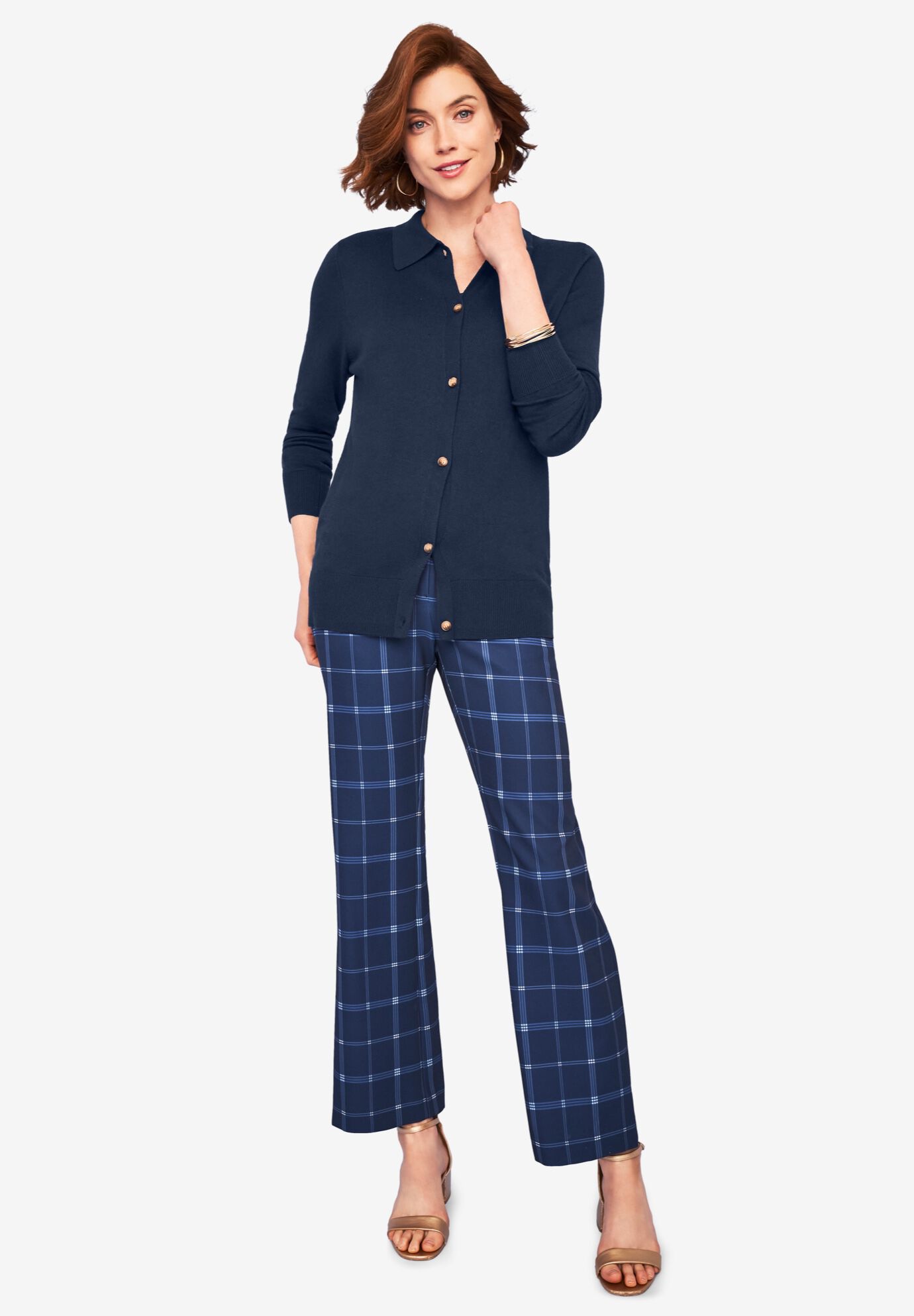 Cotton Cashmere Collared Cardigan, NAVY, hi-res image number 0