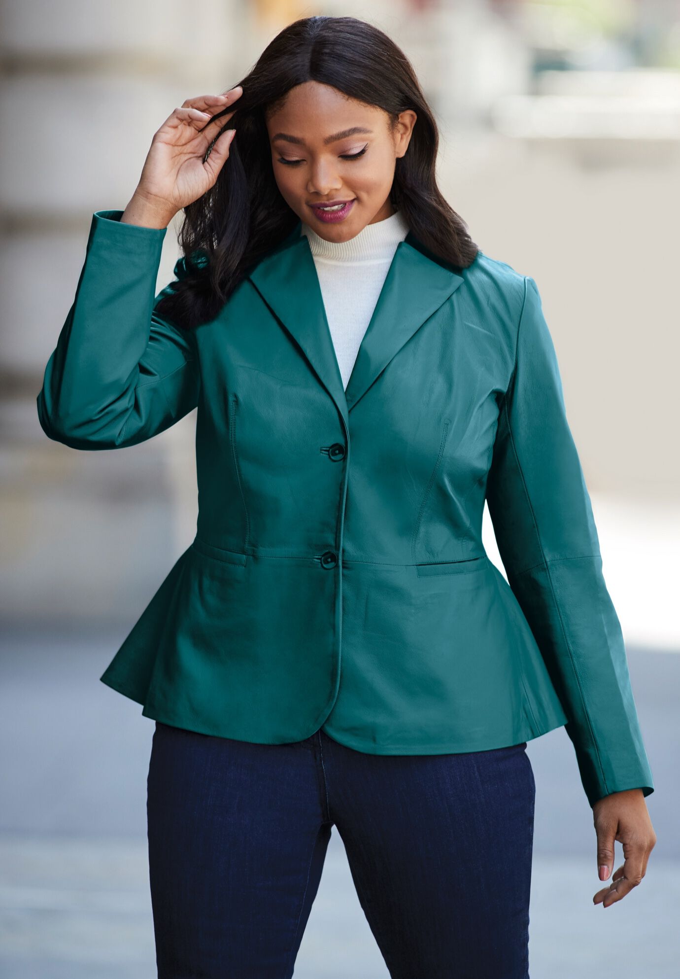 Leather Peplum Jacket, , alternate image number 6