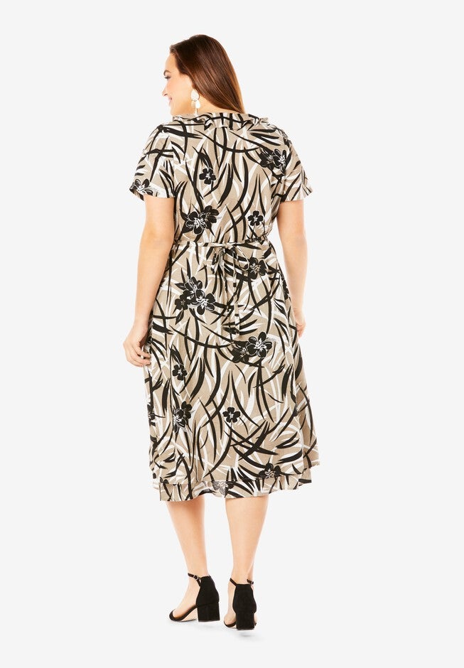 Linen-Blend Wrap Dress, , on-hover image number 1