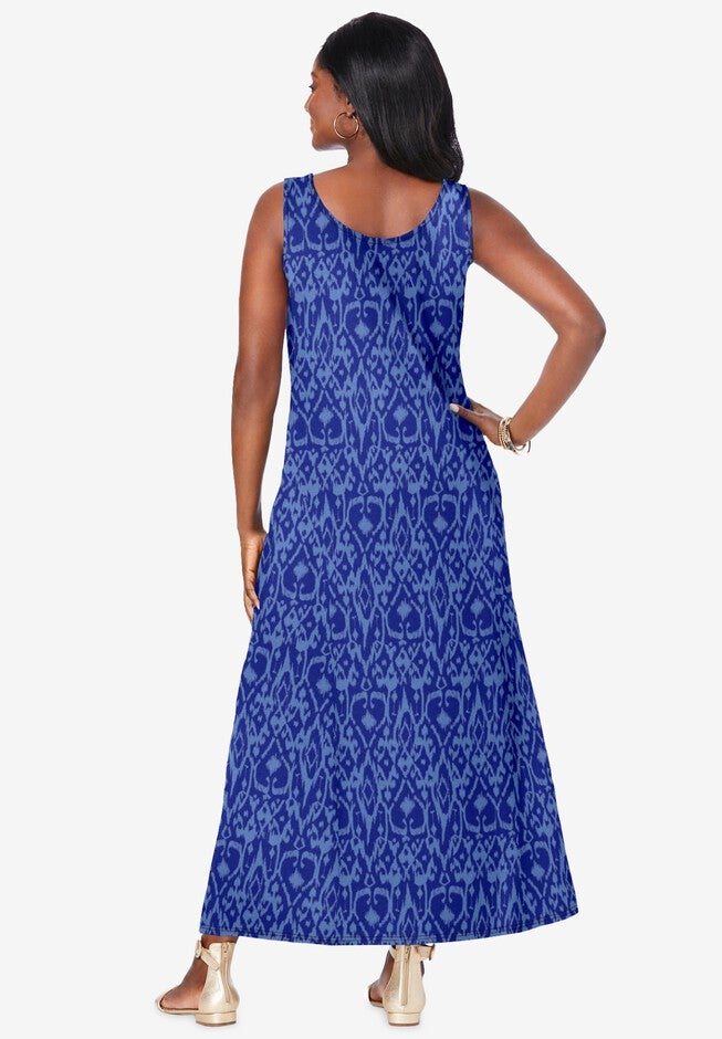 Stretch Cotton Tank Maxi Dress, DARK SAPPHIRE BRUSHED TRIBAL, on-hover image number 1