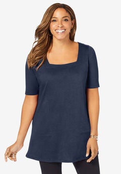 Stretch Cotton Square Neck Tunic