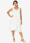 Linen Flounce Dress, WHITE, hi-res image number 0