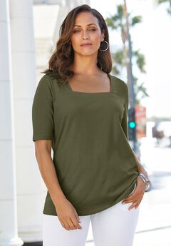 Stretch Cotton Square Neck Tee