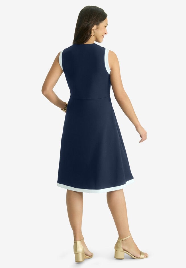 Sleeveless Crepe Dress, WHITE NAVY, on-hover image number 1