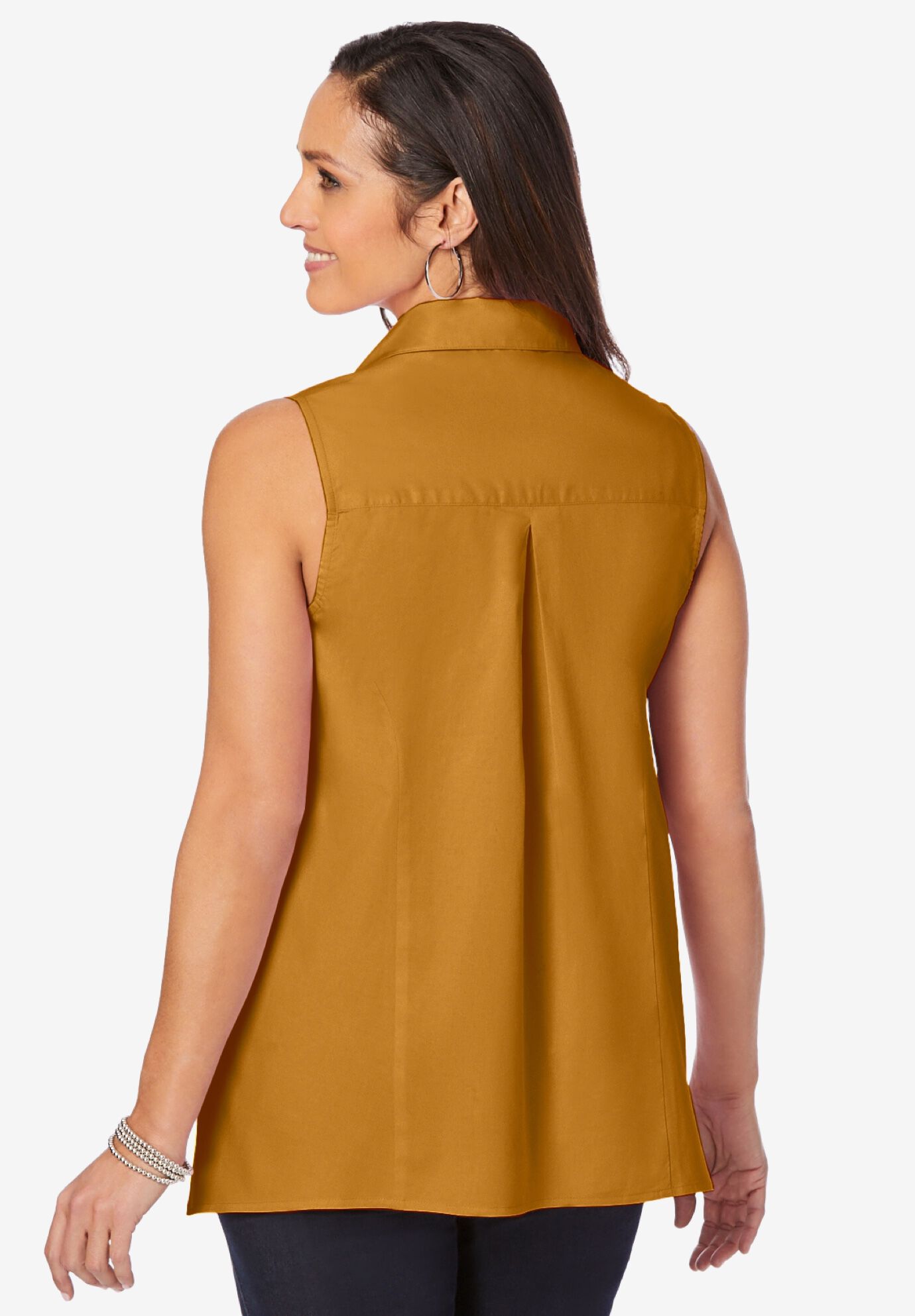 Stretch Cotton Poplin Sleeveless Shirt, SUNSET YELLOW, on-hover image number 1