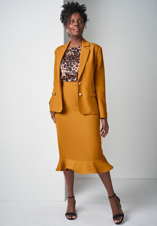 Peplum Skirt Suit, RICH GOLD, hi-res image number null