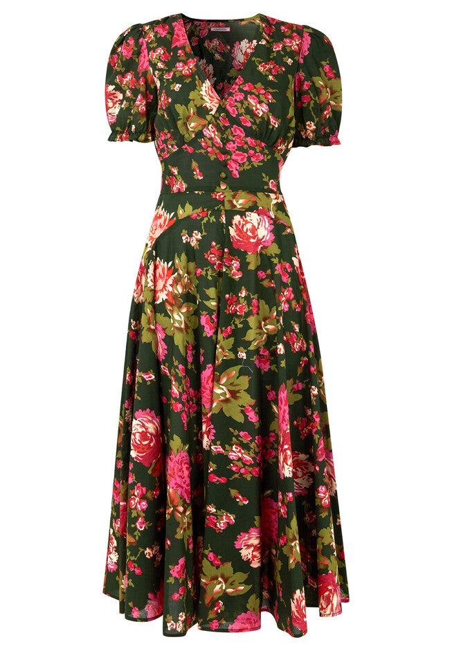 A-Line Button Front Midi Dress, VINTAGE FLORAL, alternate image number null