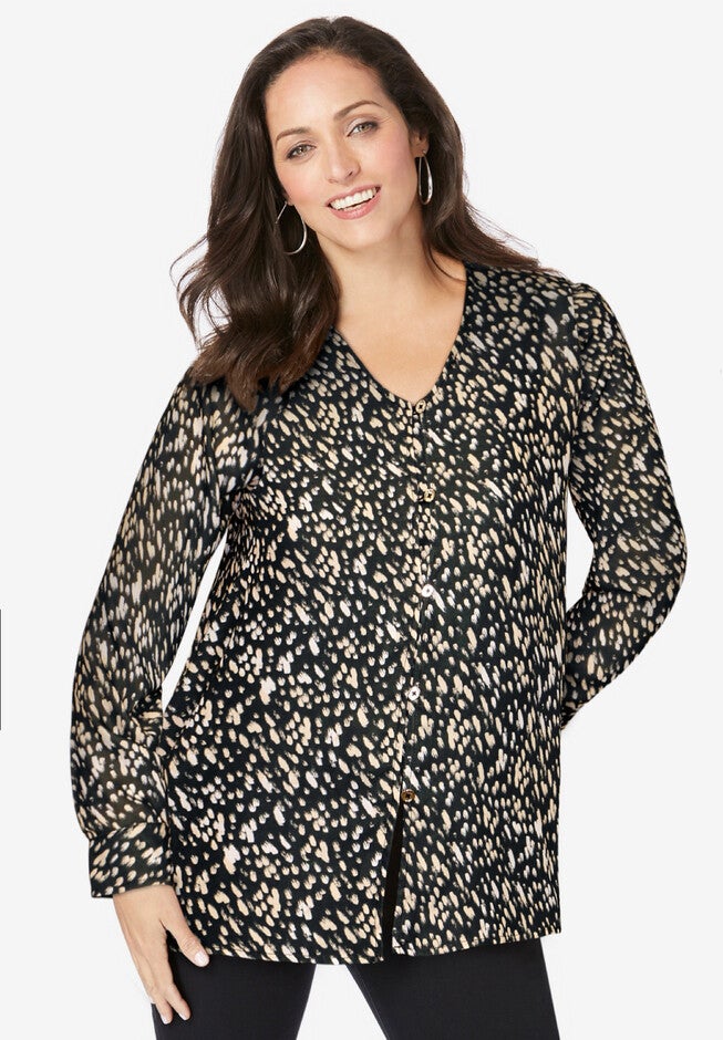 V-Neck Blouse, BLACK ABSTRACT DOT, hi-res image number 0