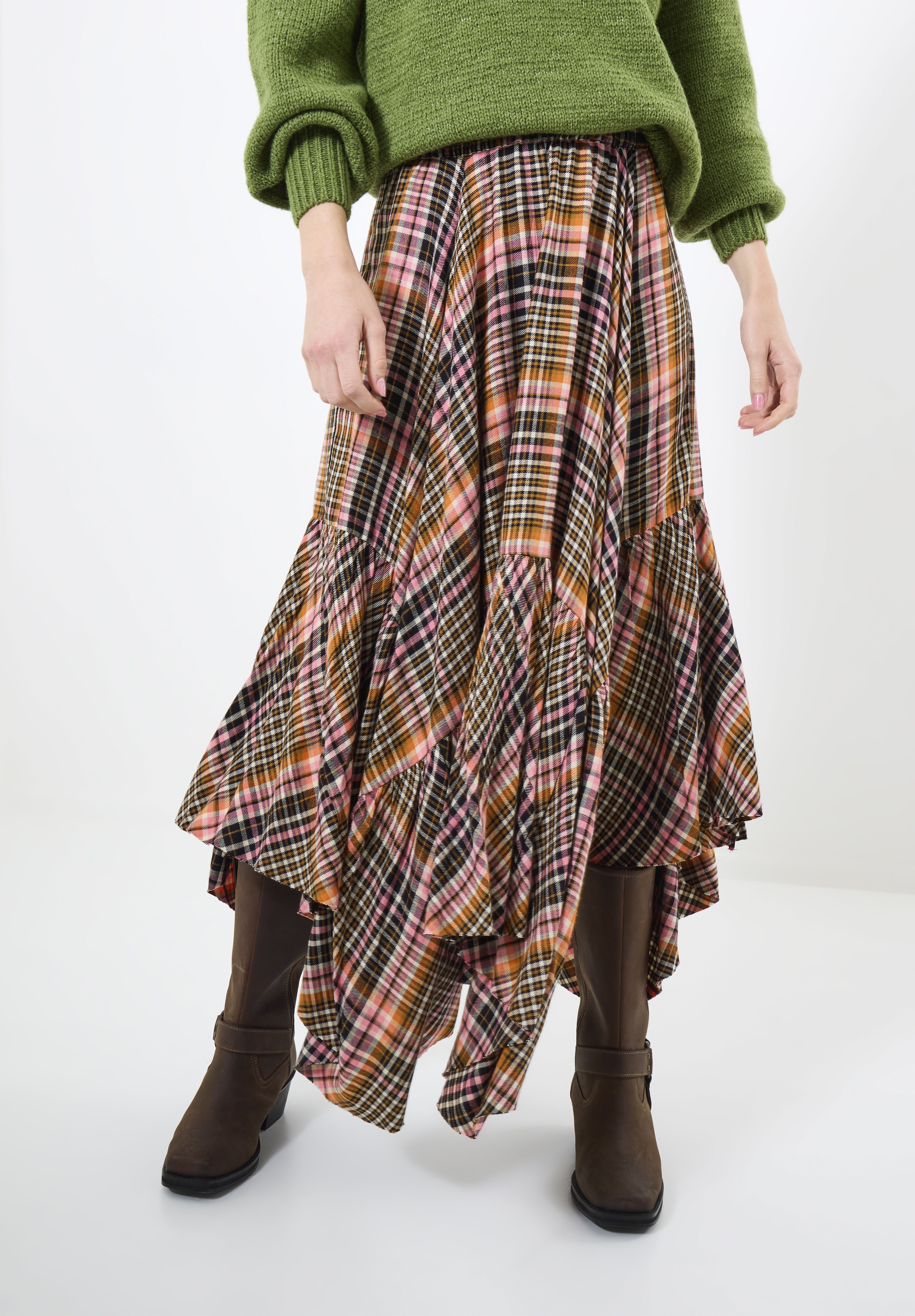 Checkered Hanky Hem Maxi Skirt, AUTUMN SUNSET PLAID, on-hover image number 1