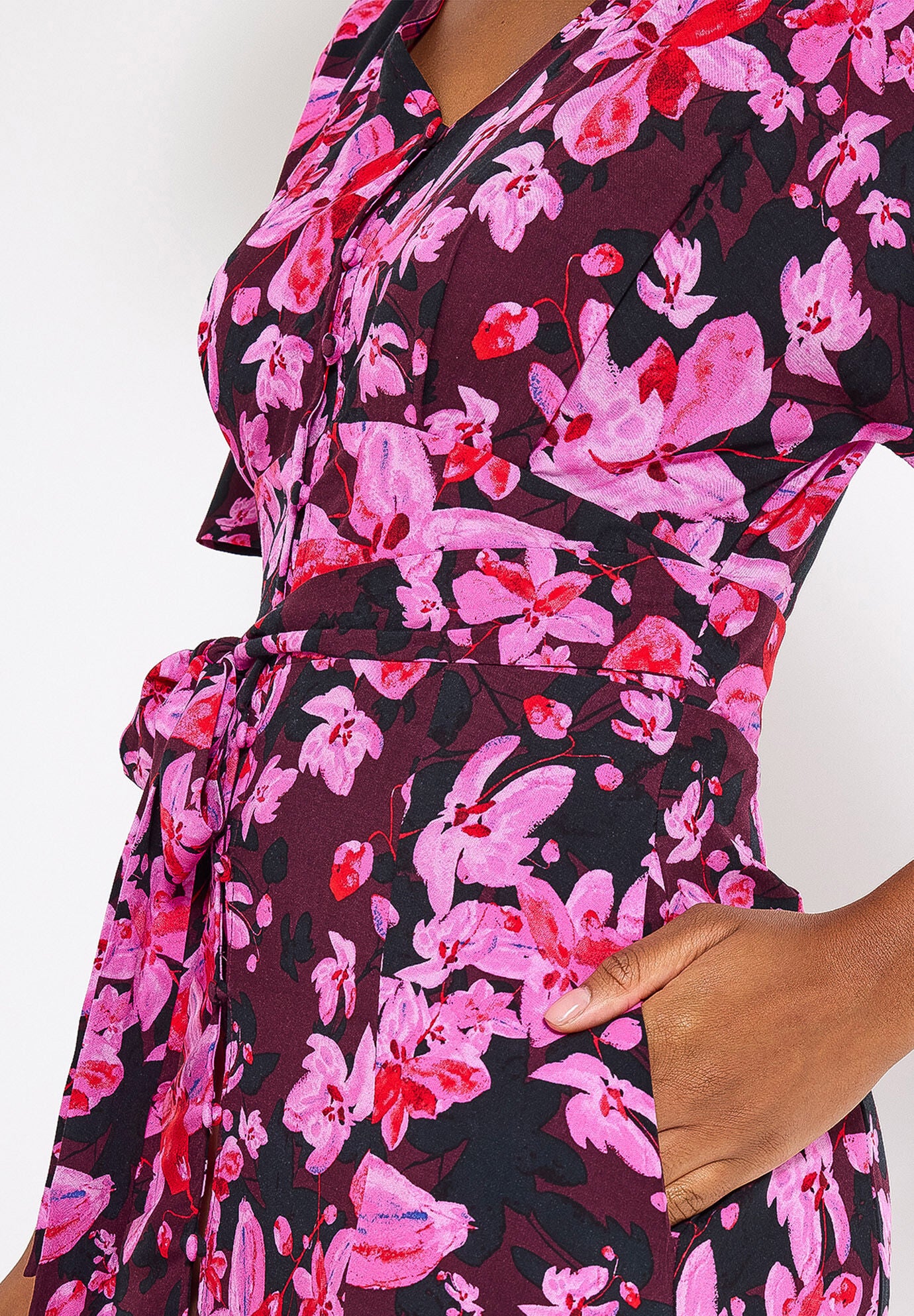 Flutter Sleeve Maxi Dress, PINK ABSTRACT FLORAL, alternate image number 2