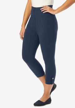 Stretch Cotton Cuff-Button Capri Legging