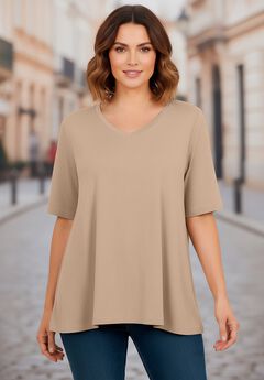 Stretch Knit V-Neck Swing Tunic