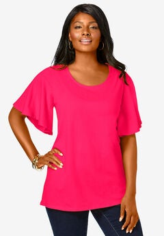 Stretch Knit Flutter Sleeve Tunic