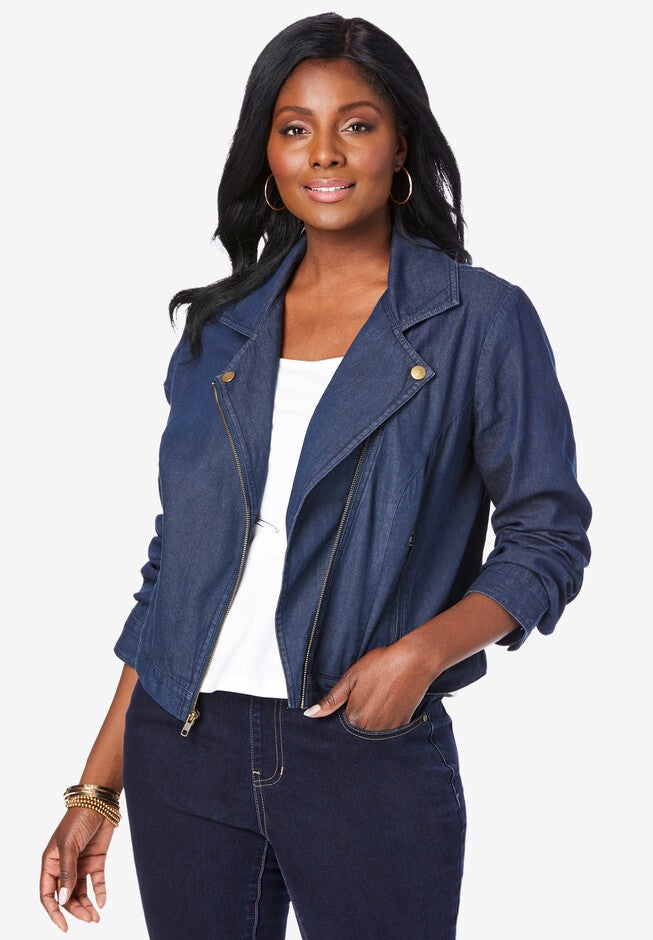 Chambray Moto Jacket, INDIGO, hi-res image number 0