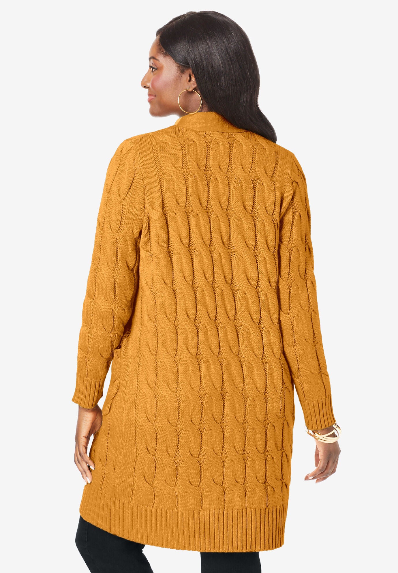 Cable Duster Sweater, RICH BROWN, alternate image number 2