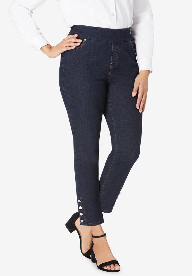 Comfort Waist Stretch Denim Side Button Ankle Jean, INDIGO, hi-res image number null